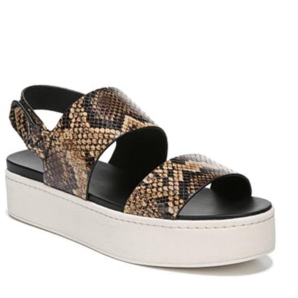 VINCE Animal Print Leather Wedge Sandals - Picture 3 of 14